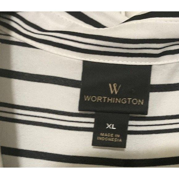 Worthington Woman's XL Black White Striped Blouse Button Front Long Sleeve - Picture 8 of 9